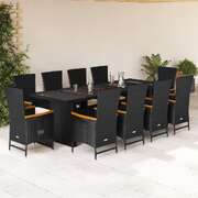 Garden Dining Set with Cushions Furniture 11 Piece Black Poly Rattan 