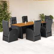 Garden Dining Set with Cushions Furniture 7 Piece Black Poly Rattan