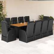 Garden Dining Set with Cushions Furniture 11-Pcs Black Poly Rattan