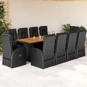 11- Piece Garden Dining Set with Cushions Furniture  Black Poly Rattan