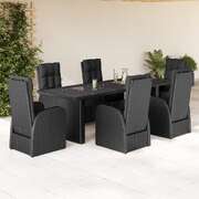 Garden Dining Set with Cushions Furniture - 7 Piece Black Poly Rattan