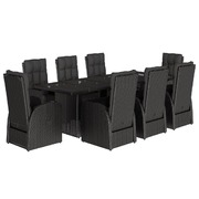 Garden Dining Set with Cushions Furniture 9 - Piece Black Poly Rattan