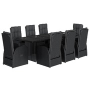 9 Piece Garden Dining Set with Cushions Furniture Black Poly Rattan