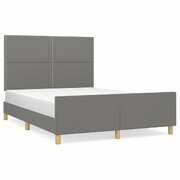 Bed Frame with Headboard Double Bed Base - Dark Grey Double Size Fabric