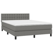 Modern Box Spring Bed with Mattress & LED: Dark Grey Double Size Fabric