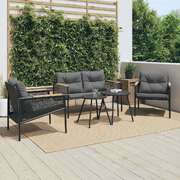 5-Piece Black Steel Balcony Set with Cushions  Stylish and Comfortable