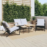 5-Piece Balcony Furniture Set in Black Steel with Cushions 