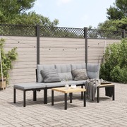 Stylish and Comfortable 4-Piece Black Garden Bench Set with Cushions