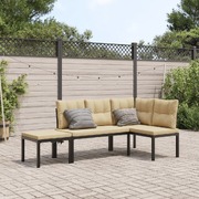 Modern 3-Piece Garden Bench Set in Black with Cushions For Outdoor