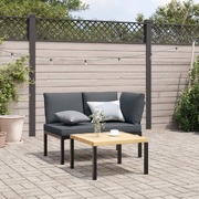 Sleek & Modern: 2-Piece Black Aluminium Garden Sofa Set with Cushions