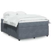 Luxurious Dark Grey Velvet Box Spring Bed with Plush Mattress  Double Size