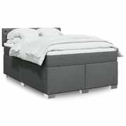 Durable and Comfortable Box Spring Bed with Mattress Dark Grey Double Fabric