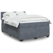 Sleek Dark Grey Double Velvet Box Spring Bed with Mattress