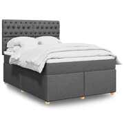 Comfortable and Sleek Dark Grey Double Fabric Box Spring Bed with Mattress