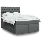 Dark Grey Queen Fabric Box Spring Bed with Mattress  Sleek Design