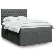 Elegant Dark Grey Fabric Box Spring Bed and Mattress Set  Queen Size