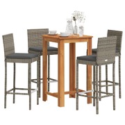 5 Pcs Garden Bar Set Grey Solid Wood Acacia and Poly Rattan