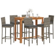 7 Piece Garden Bar Set Solid Wood Acacia and Poly Rattan