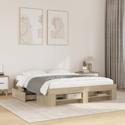 Elegant Sonoma Oak Engineered Wood Queen Bed Frame For Bedroom