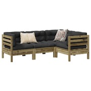 4-Piece Garden Sofa Set with Cushions Impregnated Wood Pine