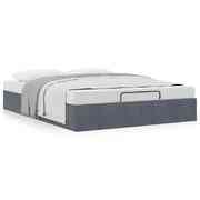 Sleek Dark Grey Velvet Ottoman Bed Frame No Mattress for Double-Size