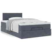 Luxurious Dark Grey Velvet Ottoman Bed with Mattress for King Single