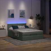 Double Ottoman Bed with LEDs and Mattress  Dark Grey Fabric