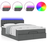 Comfortable Ottoman Bed with Mattress & LED Lights in Dark Grey  Double Fabric