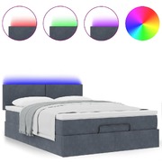 Dark Grey Velvet Ottoman Bed with LEDs & Mattress  Queen Size Comfort