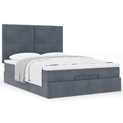 Ottoman Bed Dark Grey Queen Velvet Stylish Comfort with Mattress