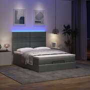 Sleek Ottoman Bed with Mattress & LED Lights in Dark Grey Queen Fabric