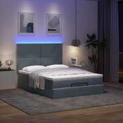 Elegant Ottoman Bed with Mattresses & LED Lights in Dark Grey Queen Velvet