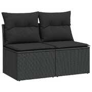 4 Piece Garden Sofa Set with Cushions Black Poly Rattan Acacia - Perfect Outdoor Comfort