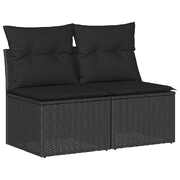 4 Piece Garden Sofa Set with Cushions Black Poly Rattan Acacia