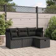 Garden Sofa Set with Cushions Modular Sofa 4 Piece Black Poly Rattan - Stylish & Versatile