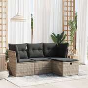 Garden Sofa Set with Cushions Modular Sofa 4 Piece Grey Poly Rattan