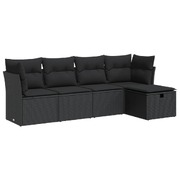 Garden Sofa Set with Cushions Modular Sofa 5 Piece Black Poly Rattan - Stylish & Versatile