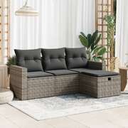 Garden Sofa Set with Cushions Modular Sofa 4 Piece Grey Poly Rattan - Outdoor Relaxation