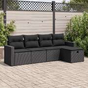 Garden Sofa Set with Cushions Modular Sofa 5 Pcs Black Poly Rattan - Elegant & Comfortable