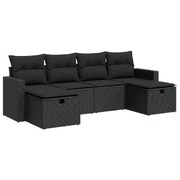 Modern Garden Sofa Set with Cushions Modular Sofa 6 Piece Black - Poly Rattan