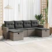 Garden Sofa Set with Cushions Modular Sofa 6 Pcs Grey Poly Rattan - Outdoor Living