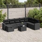 Garden Sofa Set with Cushions Modular Sofa 9 Pcs Black Poly Rattan - Elegant & Comfortable