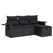 Garden Sofa Set with Cushions Modular Sofa 4 Piece - Black Poly Rattan