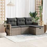 Garden Sofa Set with Cushions Modular Sofa 4 Piece Grey Poly Rattan - Elegant & Versatile