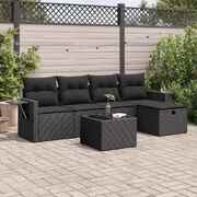 Versatile 6 Piece Garden Sofa Set with Cushions Black Poly Rattan