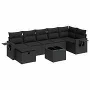 Versatile Garden Sofa Set with Cushions Modular Sofa 8 Piece Black - Poly Rattan