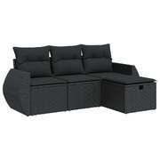 Stylish Garden Sofa Set with Cushions Modular Sofa 4 Piece Black Poly Rattan