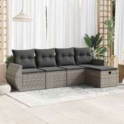 5 Piece Garden Sofa Set with Cushions Grey Poly Rattan - Stylish & Durable