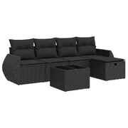 Durable and Stylish 6 Piece Garden Sofa Set with Cushions - Black Poly Rattan