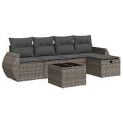 6 Piece Garden Sofa Set with Cushions Grey Poly Rattan - Stylish & Durable